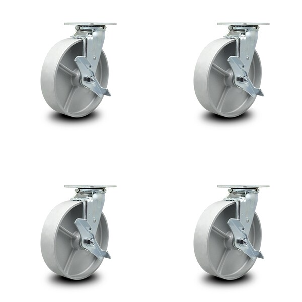 Service Caster 8 Inch Semi Steel Caster Set with Ball Bearings and Brake/Swivel Lock SCC SCC-30CS820-SSB-TLB-BSL-4 - main